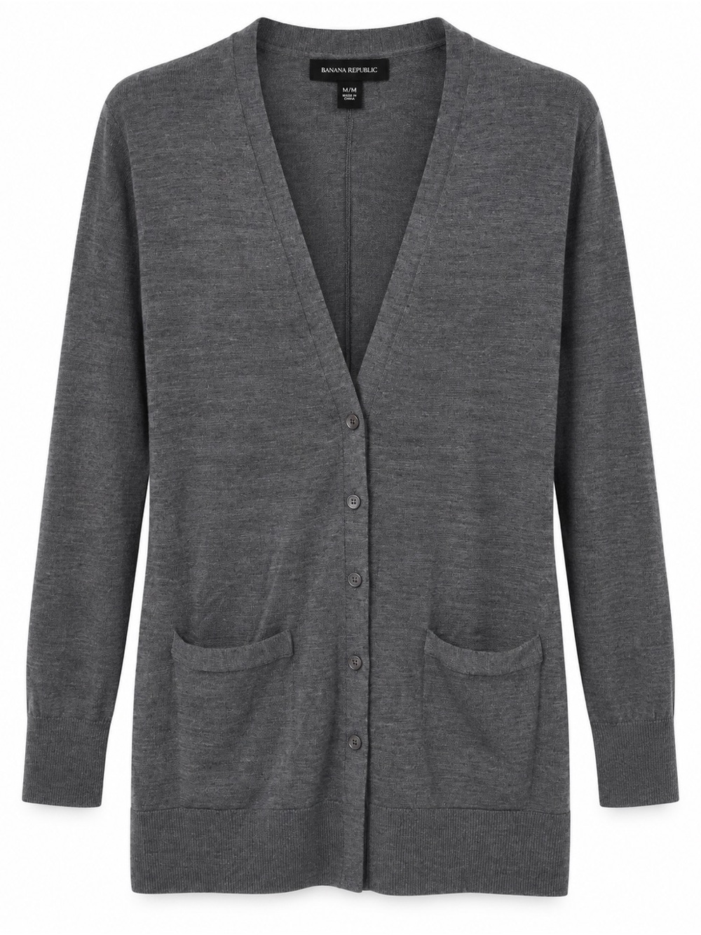 Banana Republic 100% Merino Wool Long Cardigan - Heather Grey, Size M